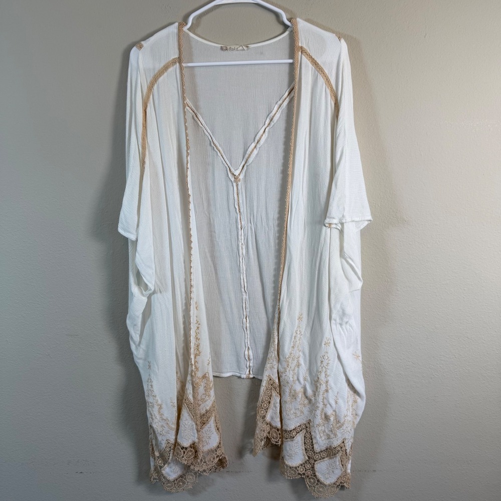 Boho Cream Embroidered S/M Kimono Cardigan‎ Cottagecore Western Festival